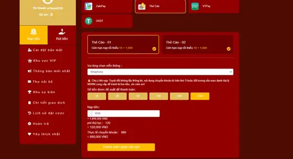 Điều kiện nạp tiền 89win thành công